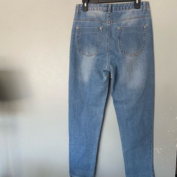 Nasty Gal Blue High Waisted Distressed Mom Jean Light Wash Size 6 - Picture 4 of 7